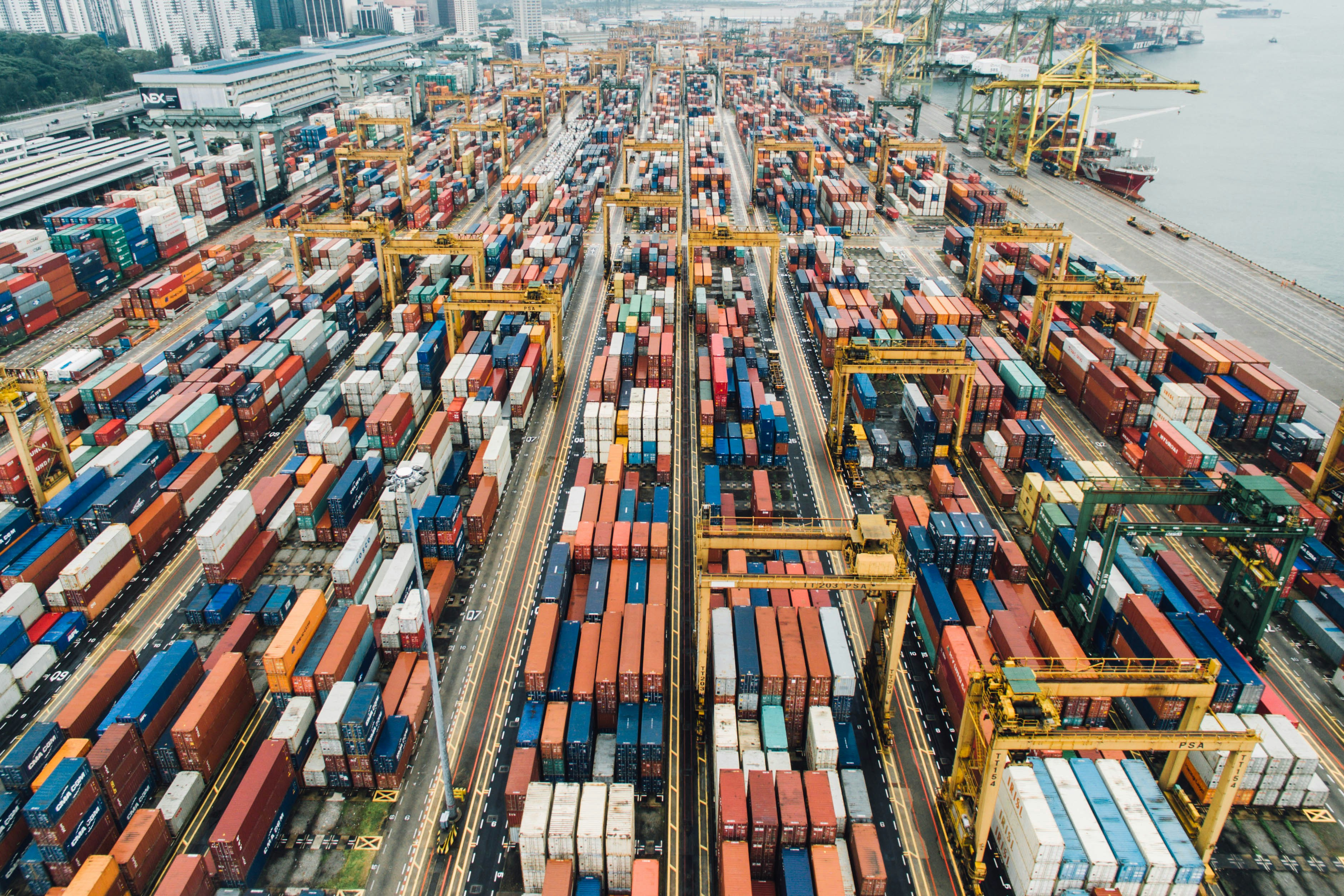 Container yard where consolidated supplier shipments are staged